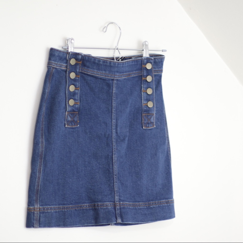 NEW Loft Jean Denim Sailor Skirt Button Front 0